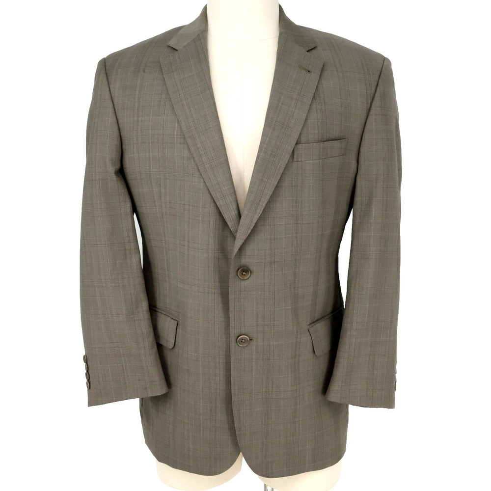 Jos A Bank Sport Coat Mens 43R Beige Glen Plaid Wool Jacket Gordon Fit Signature